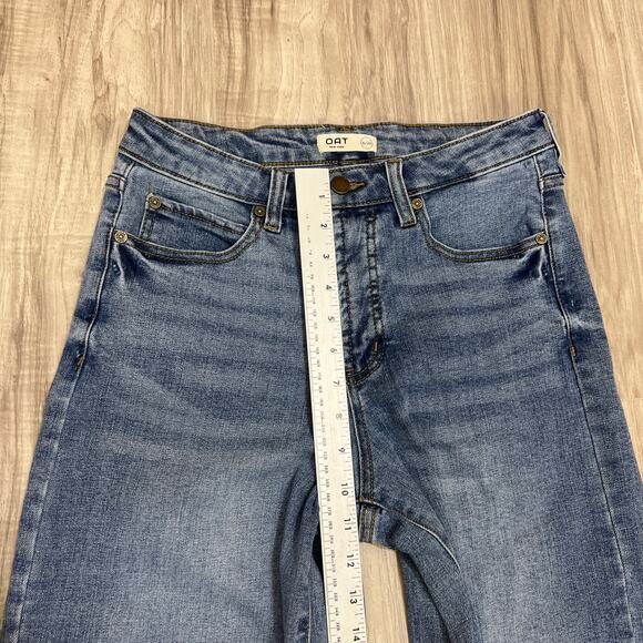 Oat New York Jeans women’s high rise wide leg crop Blue Raw Hem Denim Size 6/28 - Picture 6 of 11